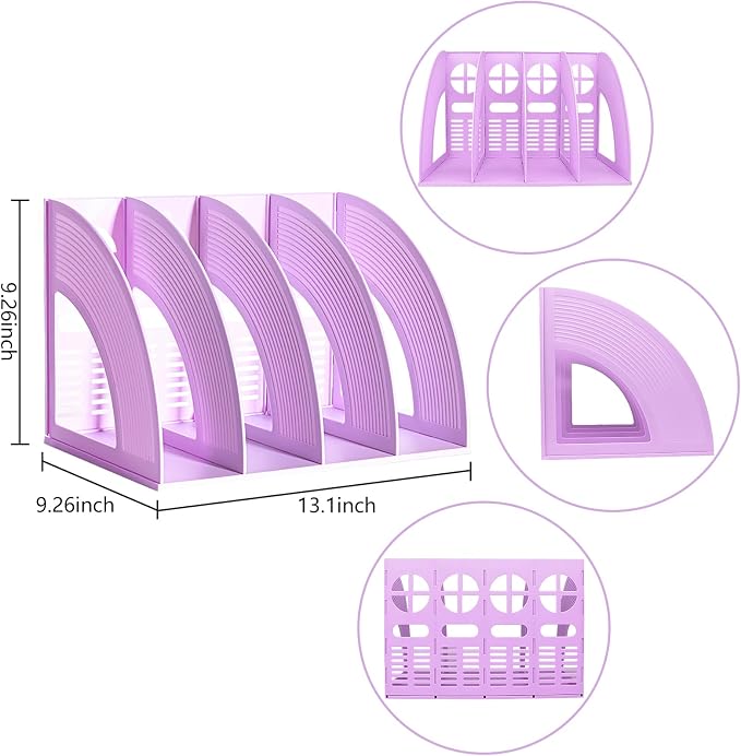 Marte Vanci Magazine File Holder Vertical PP Folder Book Desktop Organizer Plastic Storage Sturdy Vertical 4 Section Folder (Purple)