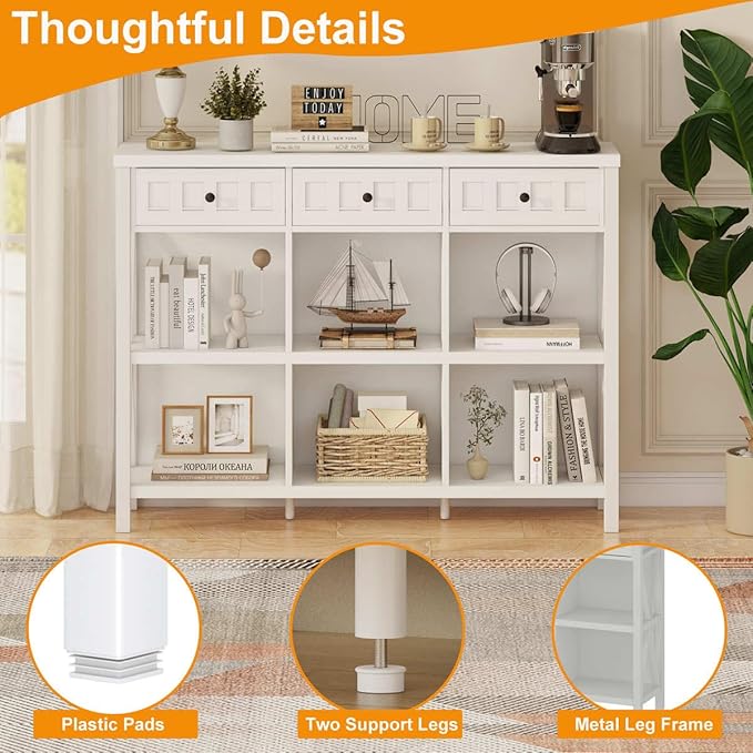 FATORRI 6 Cube Storage Organizer Bookshelf with 3 Drawers, 47 Inch Long Horizontal Bookshelf, Modern Wood Short Book Shelf. Low Cube Bookcase for Living Room, Home Office, Entryway (White Oak)
