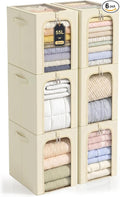GoMaihe Clothes Storage Bins with Metal Frame, 55L Blanket Storage Boxes for Above Shelf Closet, 6 Pack Stackable Clothing Storage Organizer with Clear Window for Bedding Sweaters Comforters – Beige