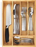 Pristine Bamboo Silverware Organizer - Small Extra-Deep Wooden Kitchen Drawer Organizer Divider for Spoons, Forks, Knives & Cutleries - 5 Slots