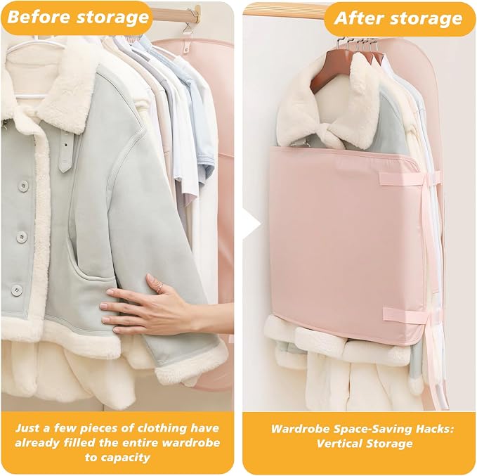 Closet Press Board Organizer, Space Saving Garment Bag, Space Saver Compression Bags, Jacket Storage For Closet, Large Capacity Closets Organizer For Office Bedroom Travel RV Daily Home (Pink)