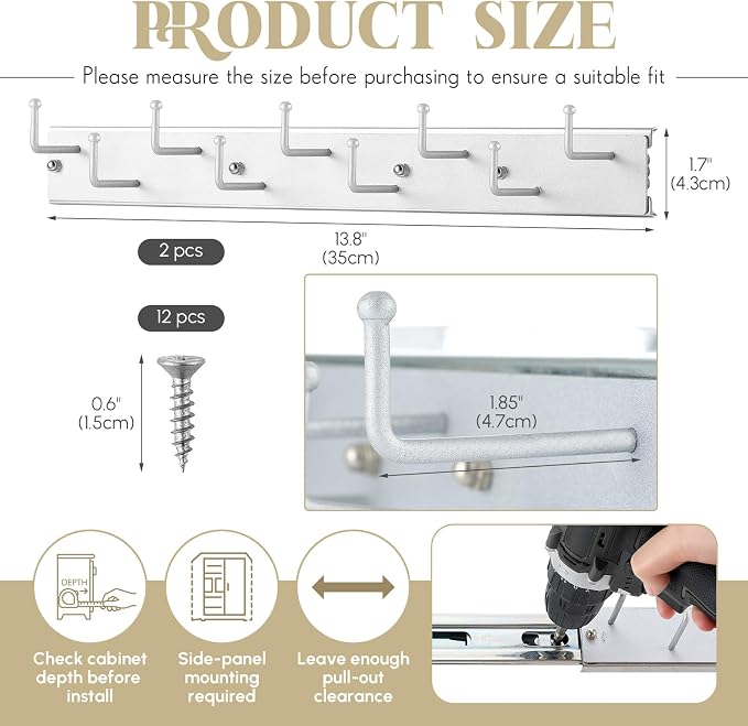 Blulu 2 Pcs 13.8'' Sliding Tie Rack Hangers for Closet, 9(Total 18) Tie Pull Out Wall Mounted Extending Sturdy Metal Belt Organizer Holder for Men Belt Storage, Sliver