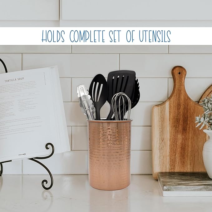 Darware Copper Coated Kitchen Utensil Holder / 7-Inch Tool Caddy, Store All Your Wooden Spoons, Spatulas, & More