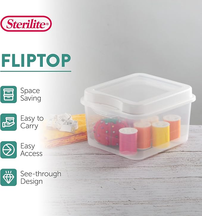 Sterilite FlipTop, Stackable Small Storage Bin with Hinging Lid, Plastic Container to Organize Desk at Home or Office, Clear, 36-Pack | Bin with Hinged Lid, Stackable Multipurpose Organizer for Art & Craft Supplies, Accessories, Photos & CDs, Home or O...