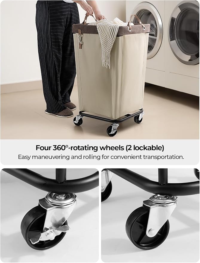 StorageWorks Laundry Basket with Wheels for Clothes, 160L Tan Hamper Cart