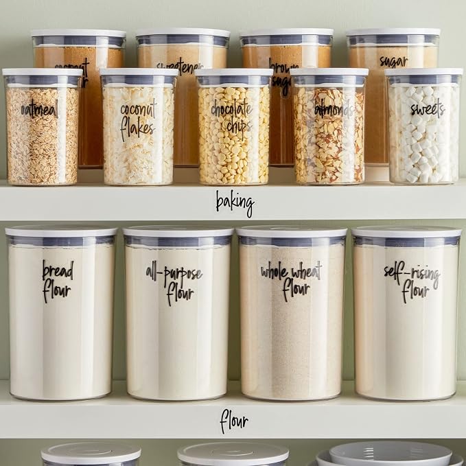 Talented Kitchen Pantry Labels for Food Containers - 157-Piece, Black Script Vinyl - Jar & Bin Labels & Food Storage Organization Stickers