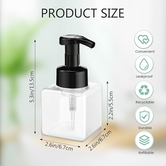 8.5 oz Foaming Soap Dispenser Plastic Foaming Pump Bottle, Refillable Dispenser with Plastic Pump, Empty Hand Bottles for Liquid Soap, Shampoo, Bathroom,Hotel,Restaurant (15, Transparent)