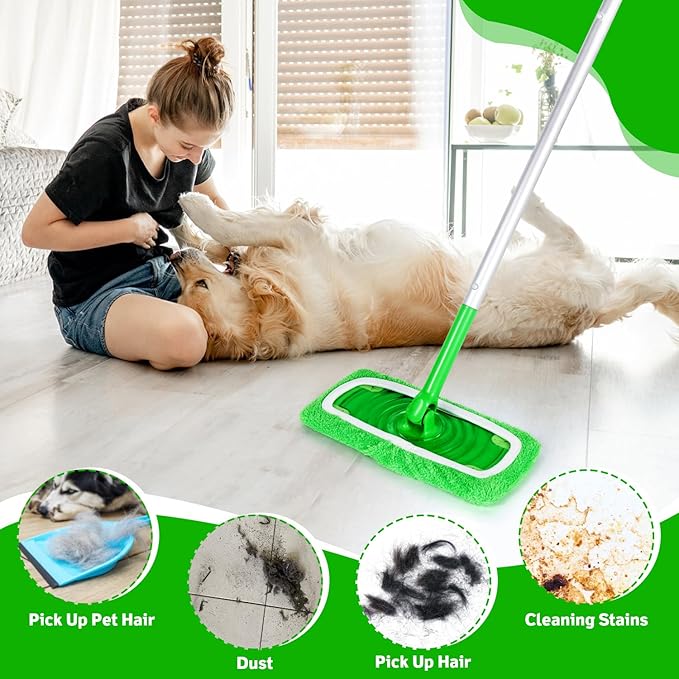 AmaVins 8 Pack Reusable Microfiber Mop Pads Compatible with Swiffer Sweeper, Dry Sweeping Cloths & Wet Mopping Cloths, Washable Pads for Surface/Hardwood Floor Cleaning (Mop is Not Included)