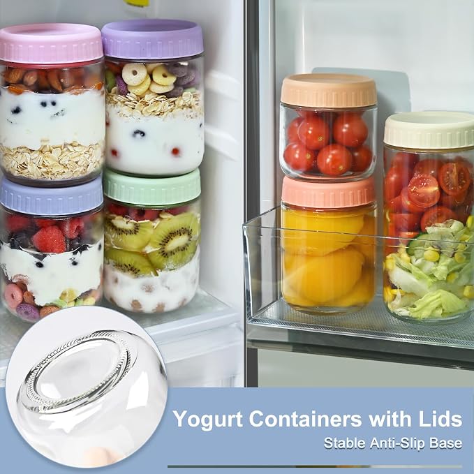 Overnight Oats Containers with Lids, 16oz Wide Mouth Mason Jars with Lids, 9 Pack Glass Jars with Airtight lid for Chia Pudding Yogurt Salad, Meal Prer Oatmeal Jars