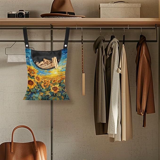 Sunflowers Clothespin Bags Laundry Hanging Storage Organizer Clothes Pin Hanging Bags with Rope Clothespin Holder with an Space-Saving Opening for Clothesline Outdoor