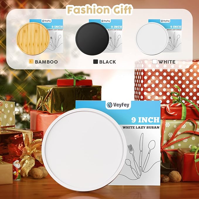 Turntable Vanity Tray, 9 Inch Bamboo Kitchen Sink Countertop Organizer | Perfume Candle Tray, Keep Glass Sponge and Soap, Bathroom Countertop Organizer, White