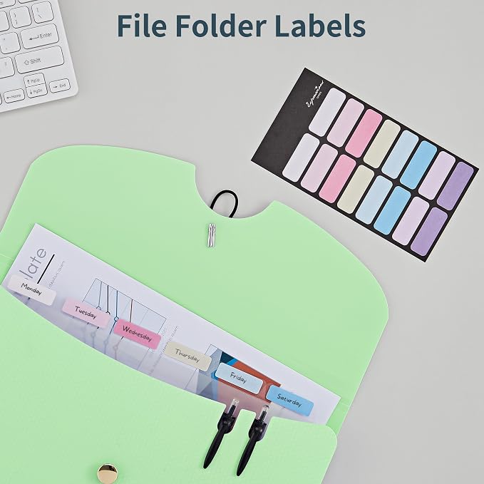 JARLINK 7 Pockets Expanding File Folder, A4 Accordion folders, Pink & Green | Accordion File Folders with 12 Labels, Portable Document Organizer for Home, College, School, and Office Supplies