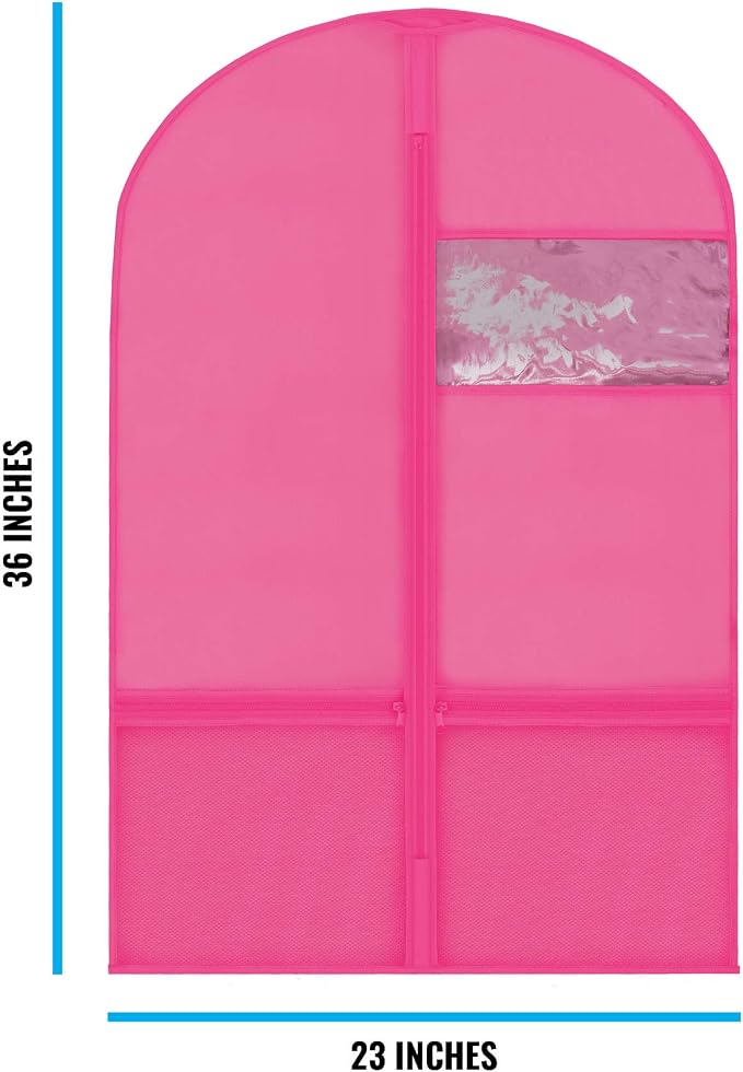 Plixio 36" Kids Garment Bags for Dance Costumes, Childrens Hanging Clothes, Uniform, Suits, Girls Dress Recital Outfit Organizer Dance Garment Bags For Dancers with Zippered Pockets (6 Pack :36",Pink)