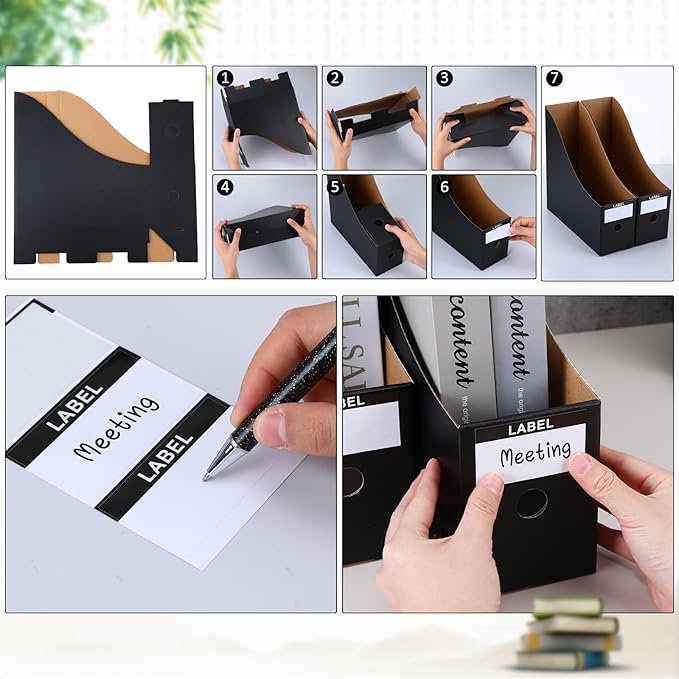 Geyee 50 Pcs Cardboard Magazine Holder Magazine File Holder Magazine Storage Box Document Magazine File Organizer with 50 Pcs Labels for School Office Home Supplies (Black)