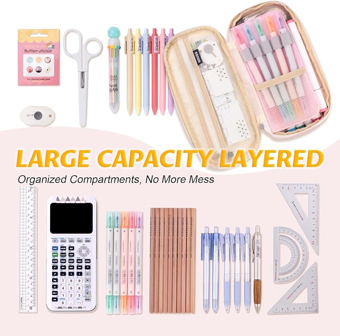 EASTHILL Big Capacity Pencil Pen Case Office College School Large Storage High Capacity Bag Pouch Holder Box Organizer Blue (Pink)