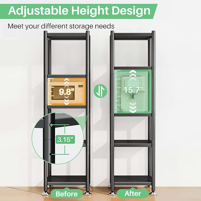 PXRACK 5-Tier Kitchen Storage Shelves, Adjustable Metal Shelves for Storage Pantry Shelves with Rolling Wheels, Storage Rack Shelving Unit Organizer for Bedroom Laundry Closet