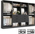 Unikito Closet System with Drawers, 100” Wood Closet Organizer with Hanging Rods and Mirror, Large Walk in Wardrobe Garment Rack with Adjustable Shelves, Sturdy Freestanding Closet Tower, Black