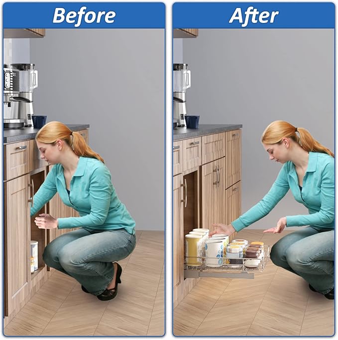 ROOMTEC Pull Out Cabinet Organizer - 20" W x 21" D, Slide Out Storage Shelves, Fits 21.5" Opening Cabinet