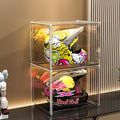 GUDEMAY Large Clear Stackable Plastic Storage Bins with Door, Dustproof Figures Collectibles Display Case, Football & Motorcycle Helmet Showcase, Basketball, Memorabilia Organizer Box (XL, Count, 1)