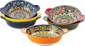 Henten Home Ceramic Soup Bowls Set，30 oz Ceramic Pasta Bowls Set of 6, Colorful Serving Bowl with Handle, for Salad, Cereal, Dinner, Bohemian Style, Microwave & Dishwasher Safe