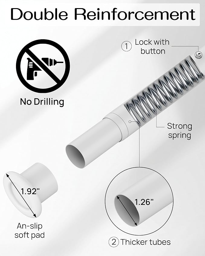 Tension Curtain Rod by EZFurni, 2 Sets 42-123 Inches, Heavy Duty Tension Rods for Windows, No Drilling Adjustable Curtain Rod for Patio, Hold Up Blackout Curtains and Non Slip, White