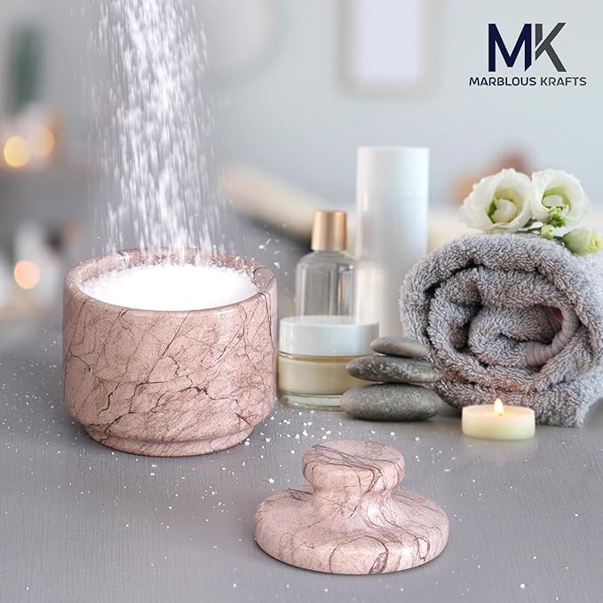 MARBLOUS KRAFTS Marble Salt Cellar 3 Inch Salt Holder With Lid for Spice Jar & Stone Salt Container, Modern Sugar Bowl (Marinara)