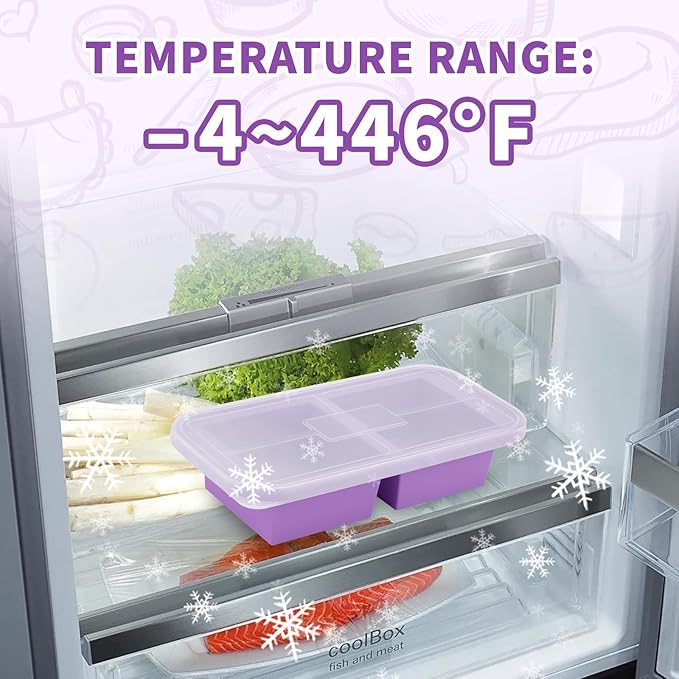 SHIKORI Silicone Freezer Molds With Lids, Easy Meal Prep Container and Kitchen Storage Solution, Silicone Molds for Food, Soup, Smoothie Storage and More (Purple-6 Cup)