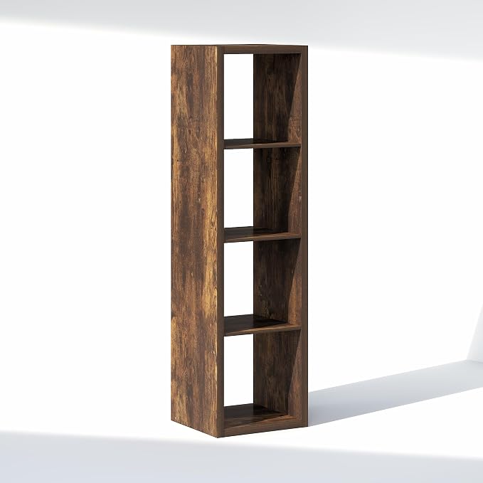 Furinno Cubic Extra Thick 4-Cube Closet Organizers and Storage, Amber Pine | 14.6 x 16 x 58 in, Vertical Open Shelf Closet Storage, Closet Organizer, for Wardrobe, Bedroom, Living Room