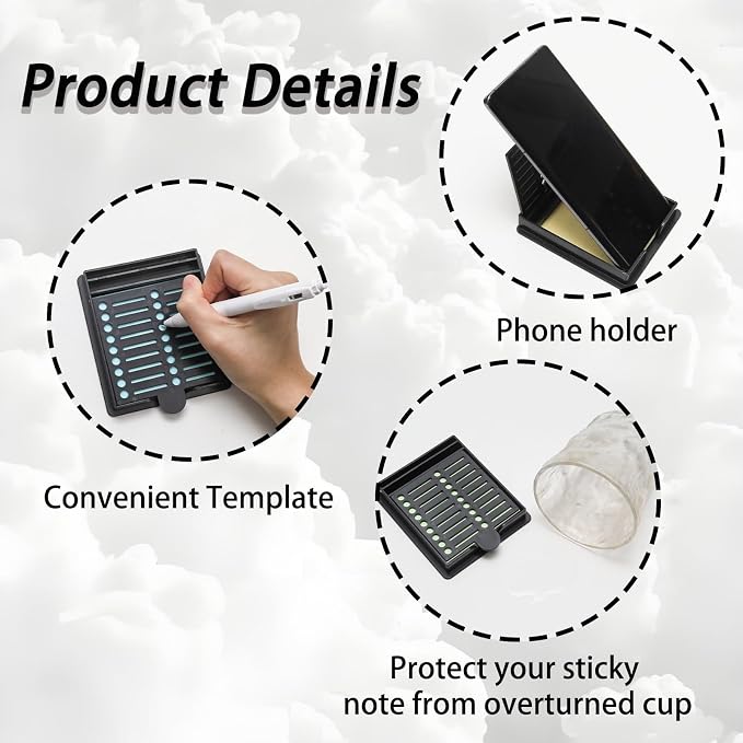 Sticky Note Stencil and Holder Sticky Note Holder with 5 Templates for 3x3 Inch Sticky Notes Reusable Stick Notes Dispenser for to-Do Lists Home Office, Black