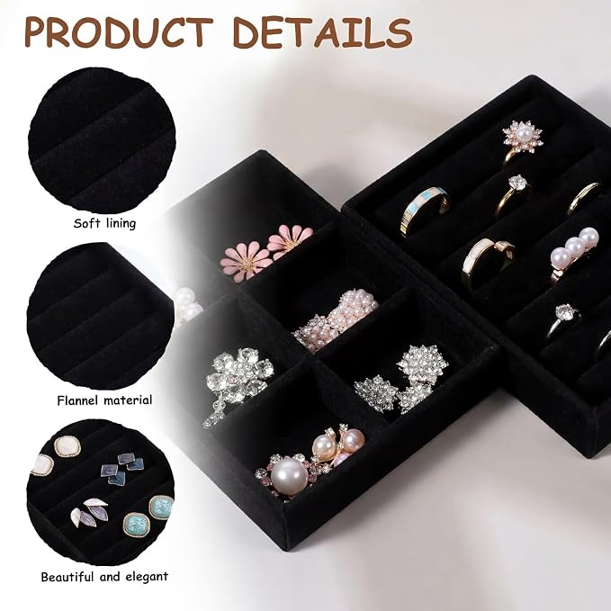 2pcs Jewelry Drawer Organizers Trays 6 Grid Ring Holder for Drawer Small Ring Organizer for Jewelry Rings TrayRings Holder Display Tray Necklace Insert Holders Case for Girl Store Selling or Home Show