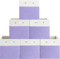 FinishingBo 13 x 13 Inch Fine Linen Storage Bins with Handles，Fabric Cube Boxs，Basket Organizers for Shelves for Home, Closet Drawers (White/Purple-6 Pack)