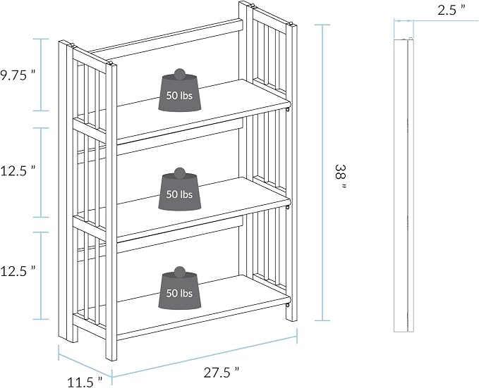 Casual Home 3-Shelf Folding Stackable Bookcase (27.5" Wide)-Slate Gray