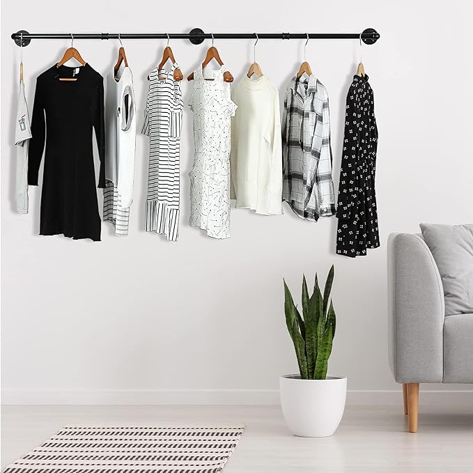 Oroonoko 2 Pack 72inch Industrial Pipe Clothes Garment Rack Ceiling Mount For Hanging Rod Bar for Laundry Room Up to Max Load 135Lb