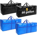 4 Pcs 66 Gallon Extra Large Moving Bags Heavy Duty Storage Bag with Strong Zipper Handle Foldable XXL Jumbo Storage Tote Packing Moving Box for College Dorm Travel Cloth Duffle (Black, Blue)