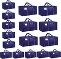 16 Pack-Extra Large Heavy Duty Moving Bags - Waterproof Storage Totes with Handles & Zippers, Foldable for College Dorm, Storage (Dark Blue)