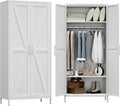 METAN Metal Wardrobe Closet with Doors, Farmhouse Armoire Wardrobe Closet for Bedroom,Assembly Required,White