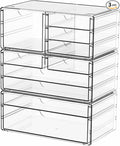 Yieach 3Pack Clear Drawer Organizers Stackable,Acrylic Storage Drawers With 10 Drawers,Multipurpose Office Supply Organizer and Makeup Organizer for Beauty,Craft,Pen,Medical,Stationary Desk Organizers