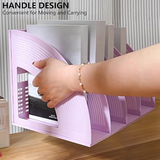 A4 File Holder Magazine File Folder Desk Organizer, 4 Vertical Compartments Bookshelf Document Divider Paper Box Bookends for Office Home Organization and Storage Racks