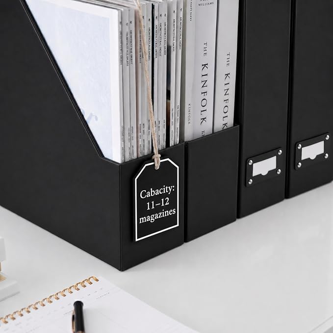 BLU MONACO Foldable Black Magazine File Holder | Set of 6 Cardboard Desk Organizer Boxes | Vertical Magazine File Holder | Standing File Holder | Office Classroom or Home