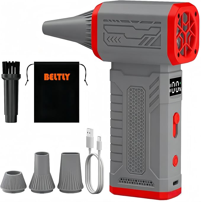 FT08 Compressed Air Duster, 1-10 Stepless Speed Adjustable | Powerful Electric Dust Blower with Display , 130000RPM Brushless Motor, Cordless Jet Fan for Keyboard PC Car Outdoor, Gray