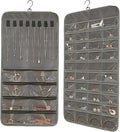 Hanging Jewelry Organizer: Necklace & Earring Holder with Pockets for Closet, Wall or Door (Grey)
