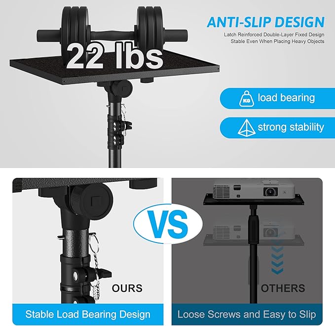 Projector Stand Tripod Adjustable, Laptop Height from 23.5 to 46.5 inches with Gooseneck Phone Holder, Floor for Office, Home, Stage, Studio, DJ Racks Holder Mount