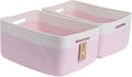MiniArk Large Storage Baskets for Shelves, 17 x 13 x 7.5” Closet Organizers Bins for Clothes Blanket Towels, Baby Nursery, Toy Baskets Box, Woven Rope Baskets, 2 Packs Woven Pink