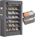 OYREL Shoe Rack Storage Cabinet 32 Pairs Organizer Shelf Tall for Shoes Large Free Standing Racks Vertical Shoe Holder Stand with Cover Two Boxes Closet