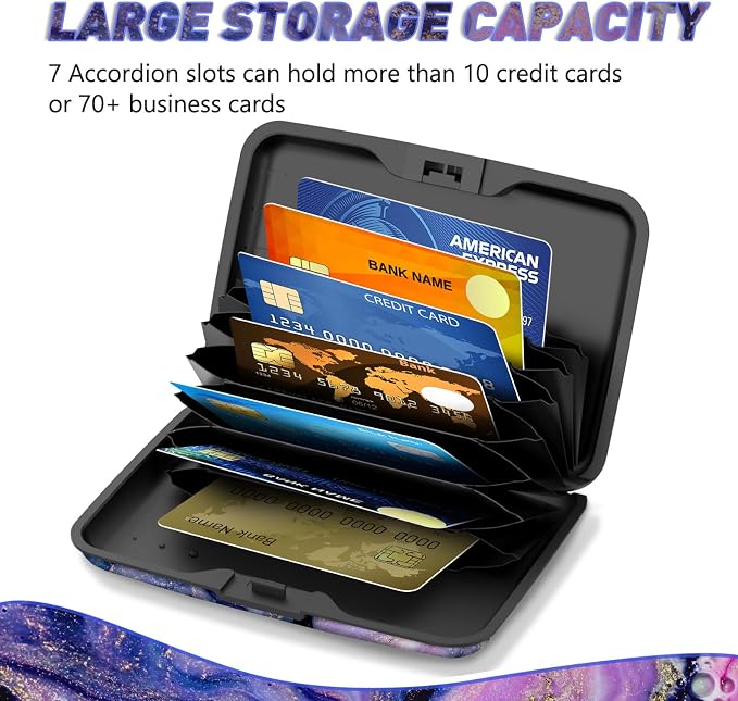 Credit Card Holder, Mini RFID Small Aluminum Card Wallet Business Card Case | Blocking Slim Metal RFID Blocking Front Pocket Wallet Hard Case CC Holder for Women Girl, Aesthetics Purple Marble