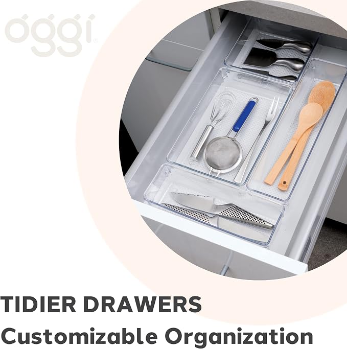 Oggi Clear Drawer Organizer | 6" X 9" | Pack of 2 | For Kitchen & Office | Utensil Storage