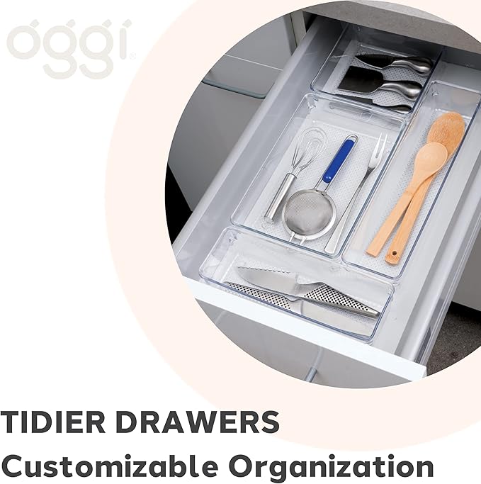 Oggi Clear Drawer Organizer | 3" X 12" | Pack of 2 | For Kitchen Drawers