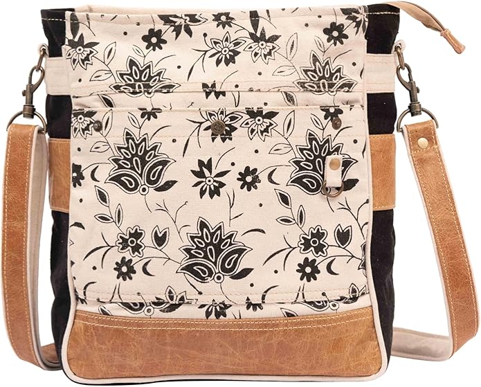 RAJERIYA Bags SEL de MER Upcycled Blossom Print Canvas & Leather Shoulder Bag, Canvas Crossbody Bags for Women