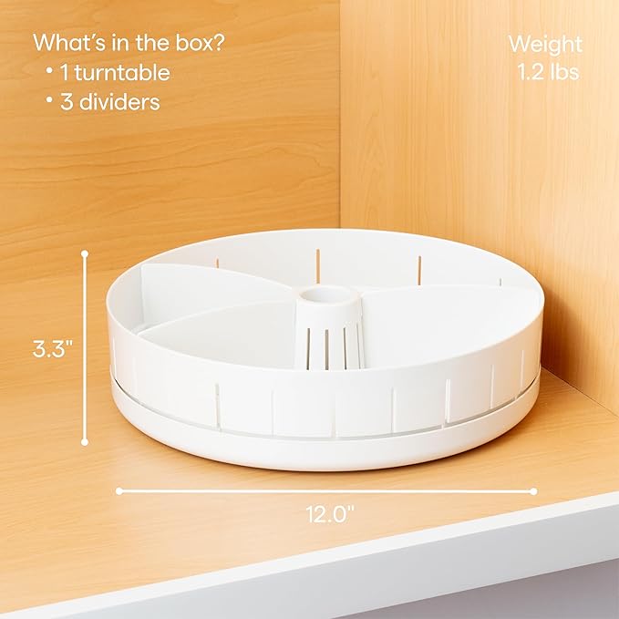 YouCopia SinkSuite Under Sink Turntable with Adjustable Dividers, Lazy Susan Organizer for Kitchen or Bathroom Storage, White (Pack of 4)