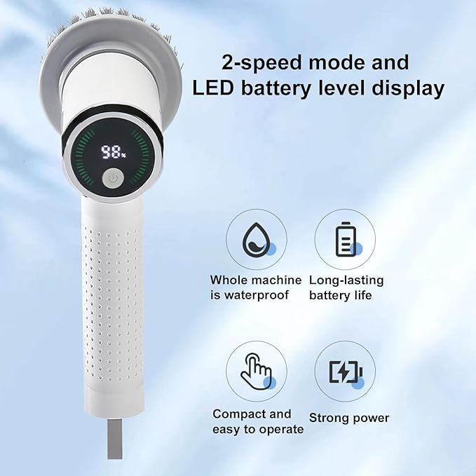 Electric Spin Scrubber Cordless Cleaning Brush with Replaceable Brush Heads, Rechargeable Power Scrubber for Bathroom Shower Floor Window Tub Sink